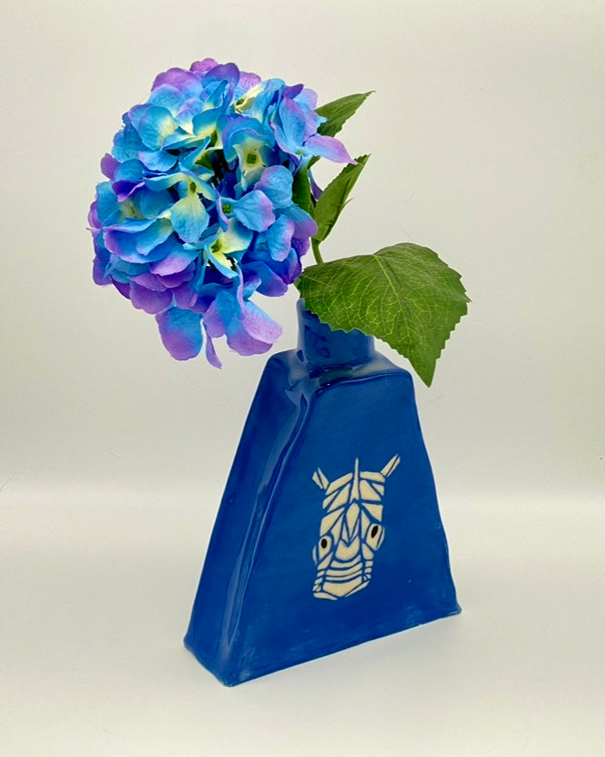 Sapphire Safari | One of a Kind Rhino Stoneware Vase