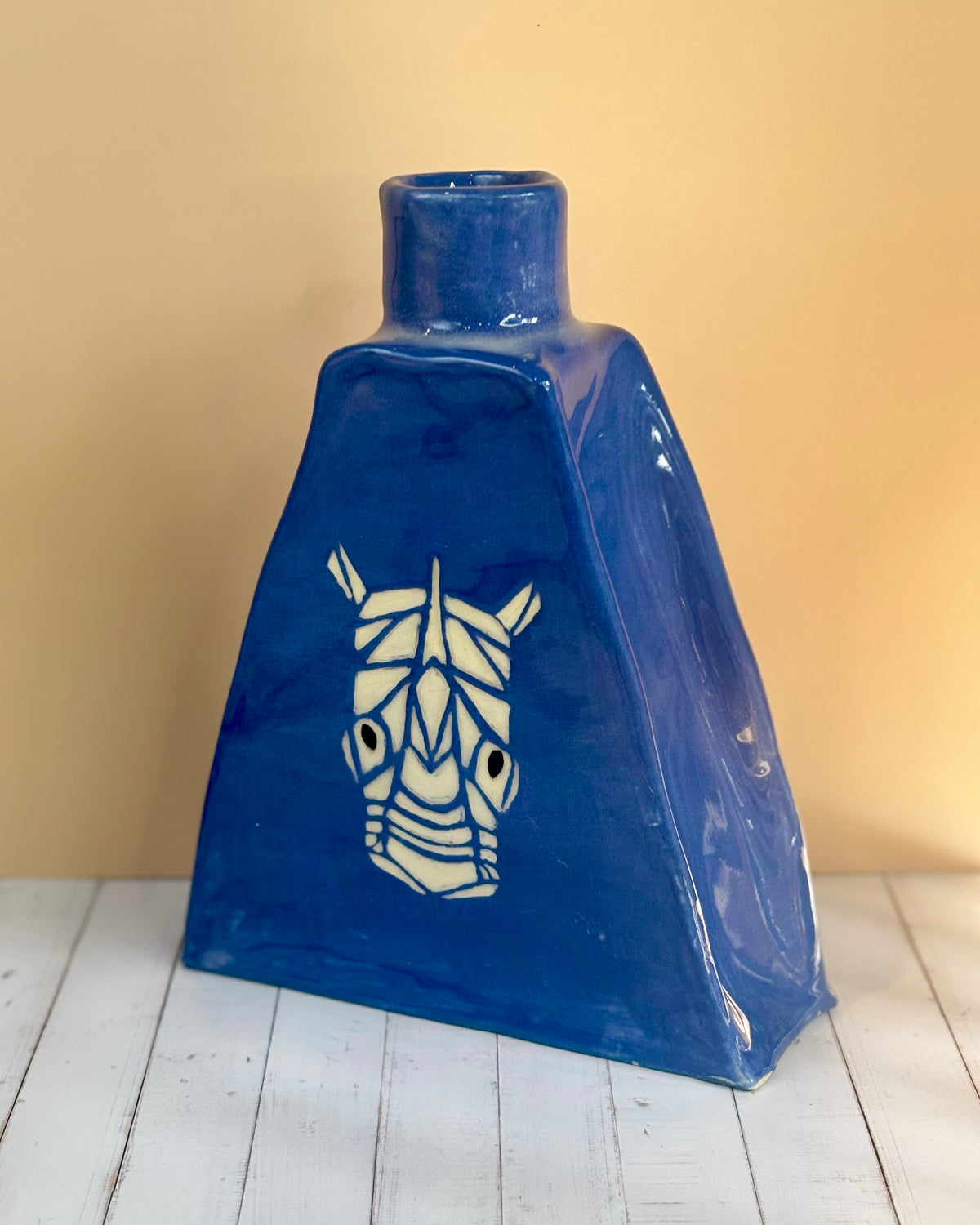 Sapphire Safari | One of a Kind Rhino Stoneware Vase