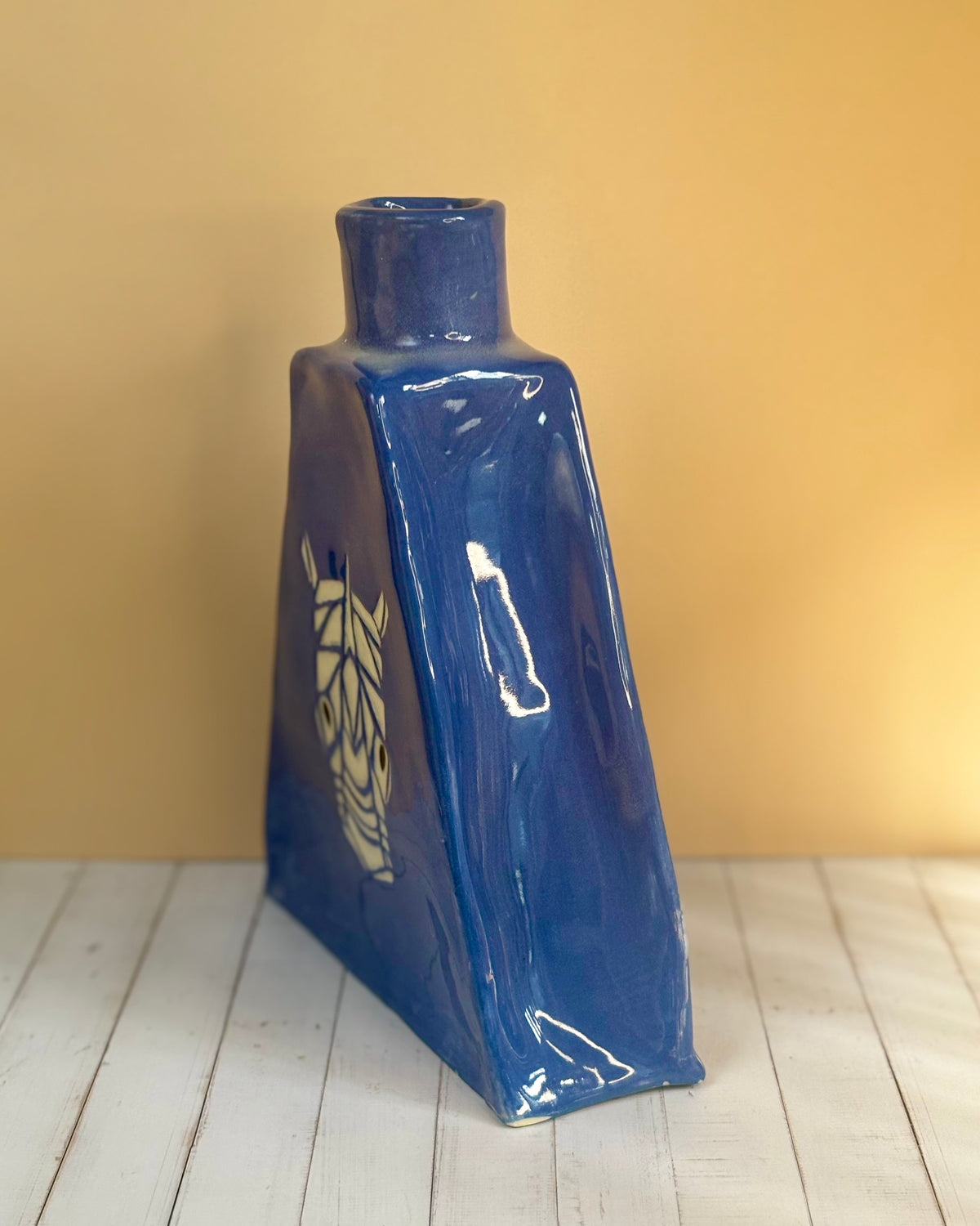 Sapphire Safari | One of a Kind Rhino Stoneware Vase
